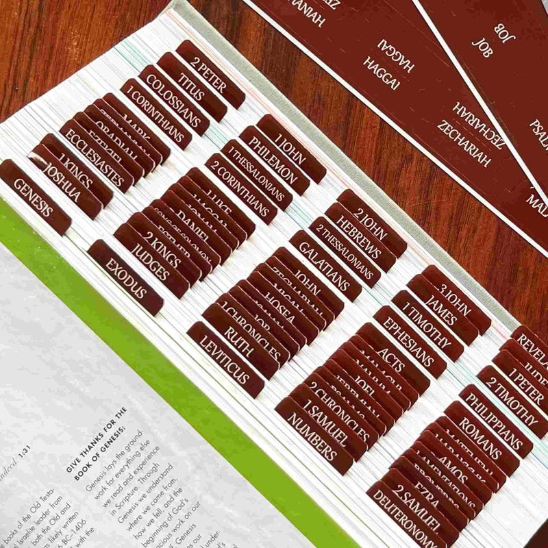 thinkor Reposition Laminated Bible Tabs, Large Print Stickers, Easy to Read & Apply Bible Tabs for Women & Man (Leather Color) - Image 1